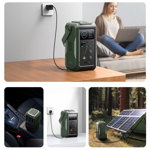 Powerbank turystyczny 75000mAh 100W USB-C USB-A lampka sygnał SOS - zielony