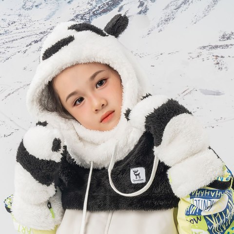 Rękawiczki narciarskie Panda dla dzieci i dorosłych rozmiar S - czarne/białe