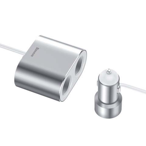 Rozdzielacz samochodowy 2x gniazdo zapalniczki 80W 2x USB-A 3.1A - srebrny