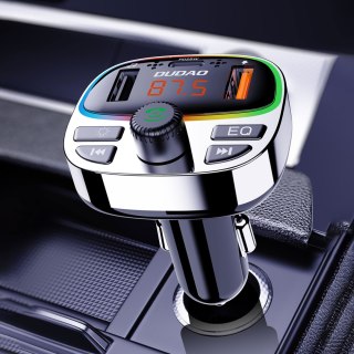 Transmiter samochodowy R2PRO+ z portami ładowania PD 25W Bluetooth 5.3 RGB - czarno-srebrny