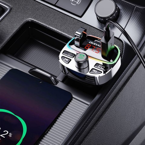 Transmiter samochodowy R2PRO+ z portami ładowania PD 25W Bluetooth 5.3 RGB - czarno-srebrny