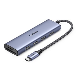 6w1 HUB Adapter USB-C - HDMI / USB-A / czytnik kart SD TF - szary