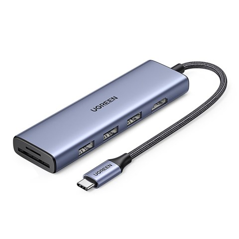 6w1 HUB Adapter USB-C - HDMI / USB-A / czytnik kart SD TF - szary