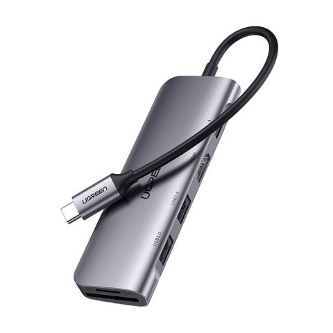 6w1 HUB adapter USB-C - HDMI USB-A USB-C PD czytnik SD TF - szary