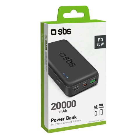 Powerbank 20000 mAh PD USB-C USB-A Micro-USB 20W - czarny