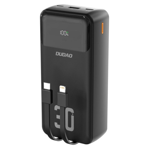 Powerbank 30000mAh z wbudowanymi kablami PD 22.5W - czarny