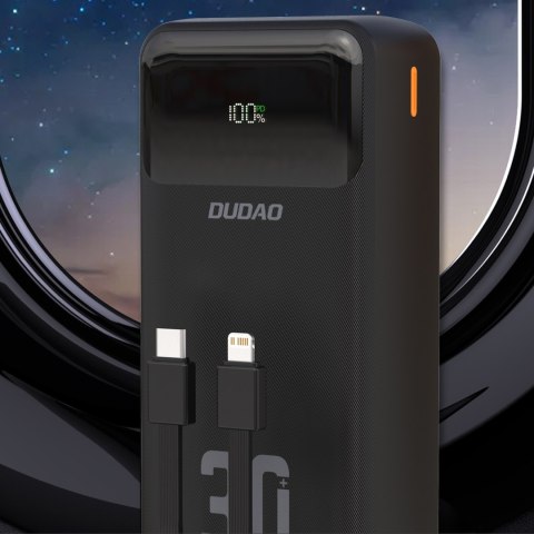 Powerbank 30000mAh z wbudowanymi kablami PD 22.5W - czarny