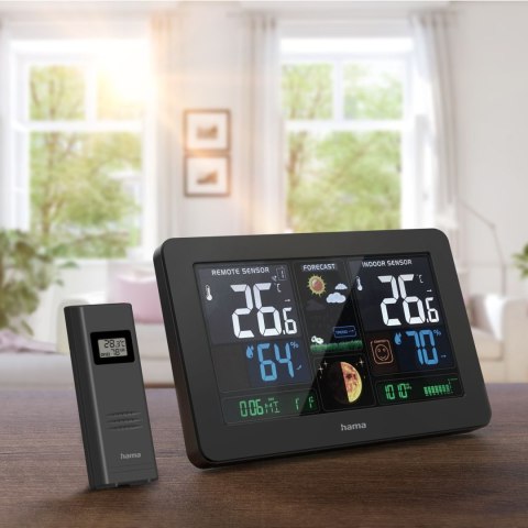 Stacja pogody Hama Premium z kolorowym wyświetlaczem USB - czarna