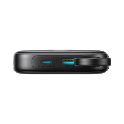 Powerbank 10000mAh z wbudowanym kablem 22.5 iPhone Lightning USB-C 0.25 cm - czarny