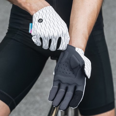 Rękawiczki sportowe rowerowe pełne wiosenno-letnie rozmiar L - biało-czarne