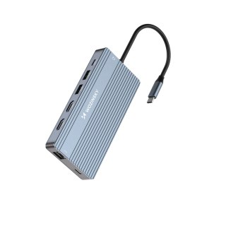 14w1 HUB do 3 monitorów USB-A USB-C DisplayPort HDMI RJ45 SD TF mini jack - szary