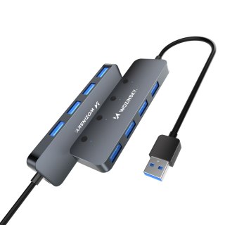 Hub rozdzielacz 4x USB-A z włącznikami aluminiowy - szary