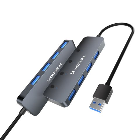 Hub rozdzielacz 4x USB-A z włącznikami aluminiowy - szary