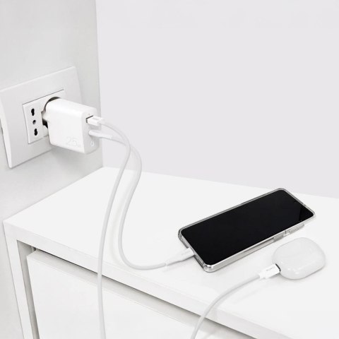 Ładowarka sieciowa USB-A USB-C PD 25W - biała