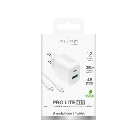 Ładowarka sieciowa USB-A USB-C z kablem USB-C 25W 1.2m - biała