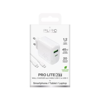Ładowarka sieciowa USB-C USB-A PD z kablem USB-C 45W - biała