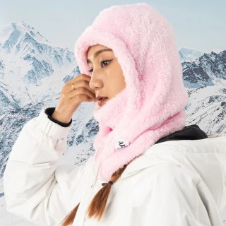 Ciepła kominiarka z futerka zimowa narciarska Arctic Velvet rozmiar L - różowa