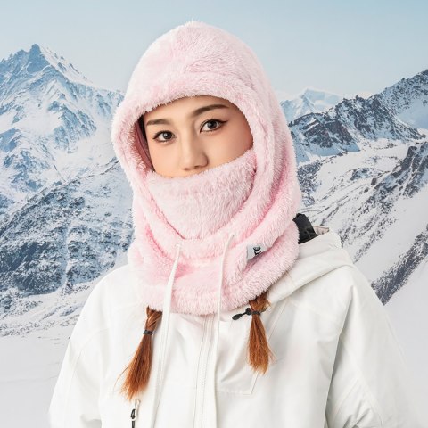 Ciepła kominiarka z futerka zimowa narciarska Arctic Velvet rozmiar L - różowa
