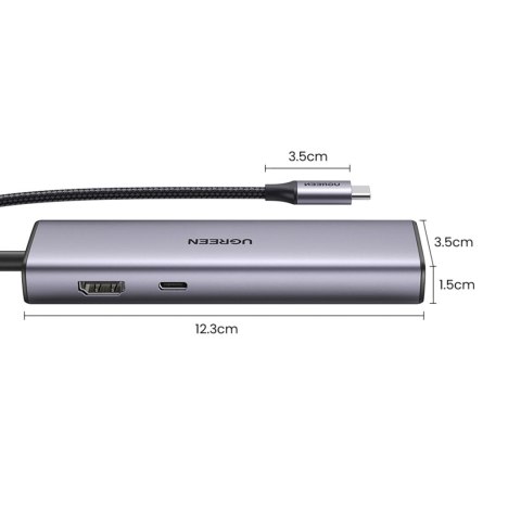 HUB Adapter USB-C - USB-A / HDMI / RJ45 / czytnik kart SD i TF / USB-C PD 100W - szary