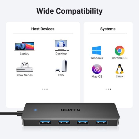 HUB adapter rozdzielacz portów 4x USB-A 3.0 + kabel USB-A 3.0 czarny