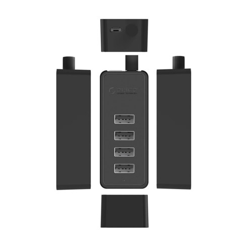 Hub rozdzielacz W5P-U2-100 4x USB-A microUSB 5V 1m - czarny