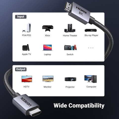 Kabel przewód HDMI 2.1 8K certyfikowany VRR QMS QFT ALLM 3m - szary