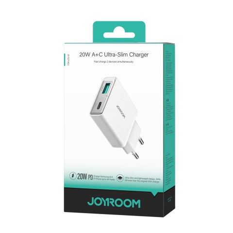 Mała i supercienka ładowarka sieciowa 20W USB-A USB-C - biała