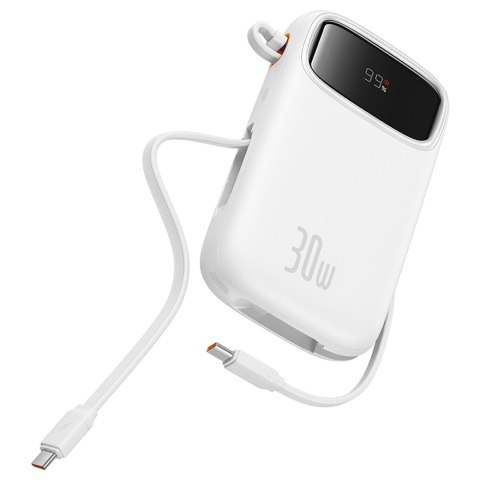 Power bank 10000mAh QPow 2 30W z wbudowanymi kablami USB-C - biały