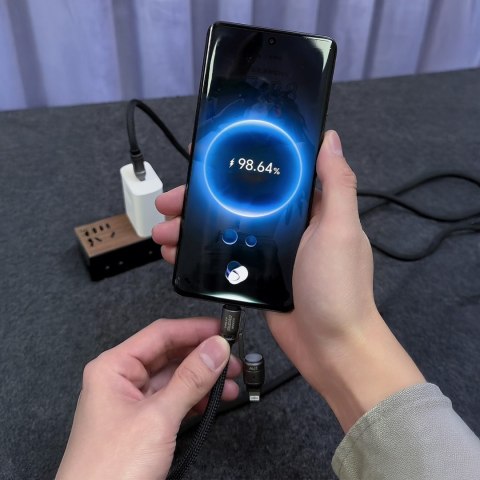 4w1 Kabel przewód smycz USB-A / USB-C / iPhone Lightning PD QC 65W 1.5m - czarny