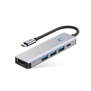 5w1 HUB Adapter USB-C PD USB-A HDMI 4K 60Hz 100W - szary