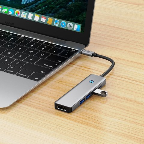 5w1 HUB Adapter USB-C PD USB-A HDMI 4K 60Hz 100W - szary