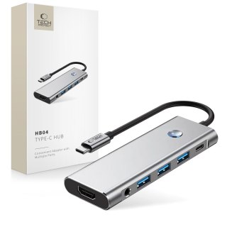 9w1 HUB Adapter USB-C USB-A HDMI SD TF PD 100W mini jack 3.5 4K 60Hz - szary