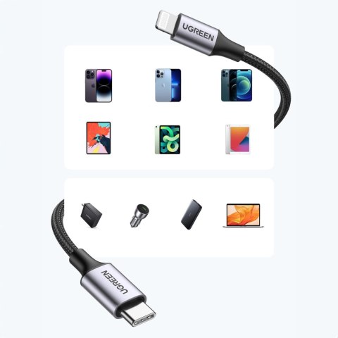 Kabel przewód Lightning - USB-C MFi 1.5 m - szary