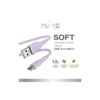 Kabel przewód USB-A - USB-C 1.5m - fioletowy