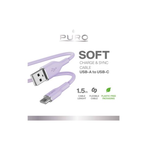 Kabel przewód USB-A - USB-C 1.5m - fioletowy