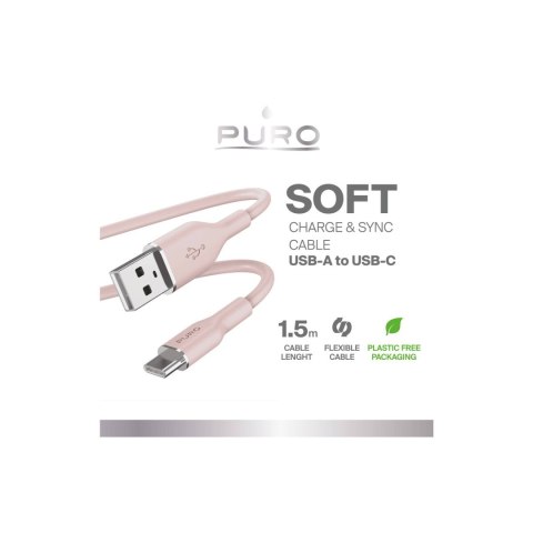 Kabel przewód USB-A - USB-C 1.5m - różowy