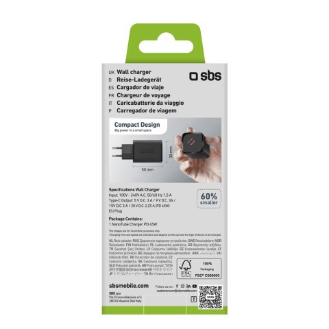 Ładowarka sieciowa Power Delivery GaN USB-C 45W - czarna