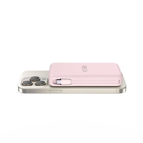 Powerbank 10000 mAh USB-A USB-C z kablami USB-C iPhone Lightning MagSafe - różowy