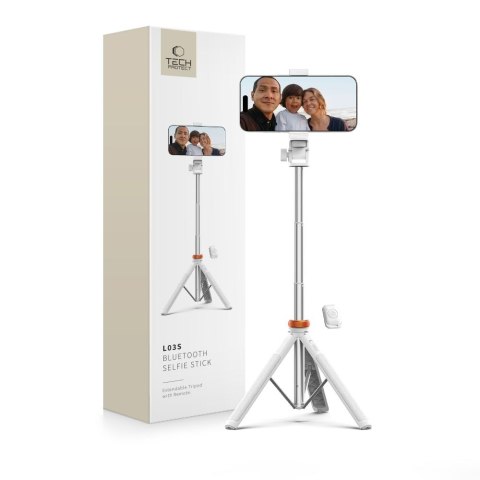 Selfie stick kijek do zdjęć Bluetooth z tripodem pilotem i głowicą 180 do 148cm - biały