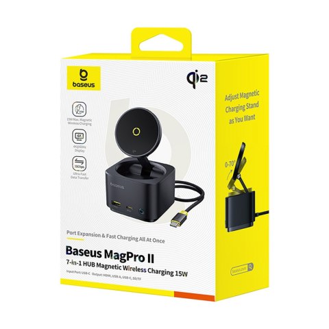 7w1 HUB z ładowarką bezprzewodową HDMI USB-A USB-C SD TF MagSafe 15W - czarny