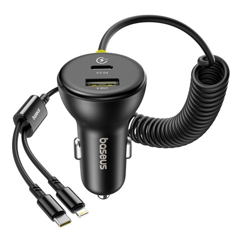 Ładowarka samochodowa USB-A USB-C z kablem iPhone Lightning USB-C 60W 1.4m - czarna