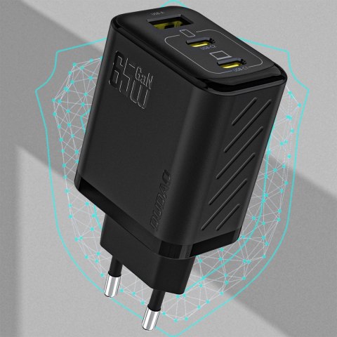 Ładowarka sieciowa GaN z kablem USB-C 1m 65W - czarna