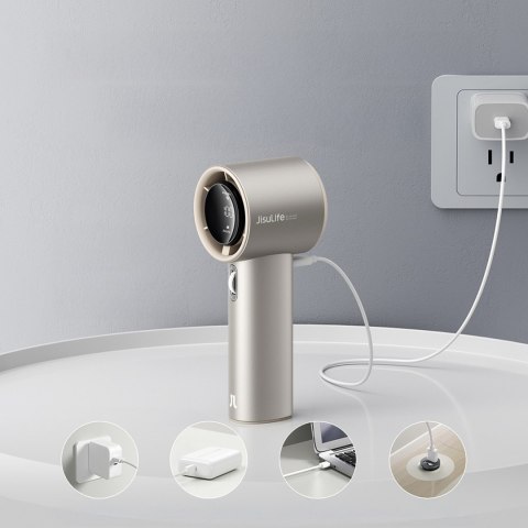 Mini wiatrak wentylator przenośny metalowy USB-C 5000mAh - jasnobrązowy