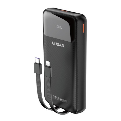 Powerbank 20000mAh 22.5W PD USB-C USB-A z wbudowanymi kablami iPhone Lightning USB-C - czarny