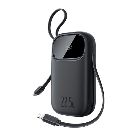 Powerbank 20000mAh 22.5W z wyświetlaczem kablami USB-C iPhone Lightning - czarny