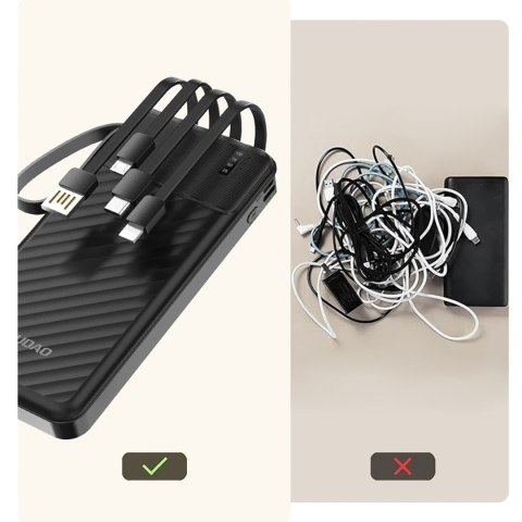 Powerbank K11 10000mAh z wbudowanymi kablami - czarny