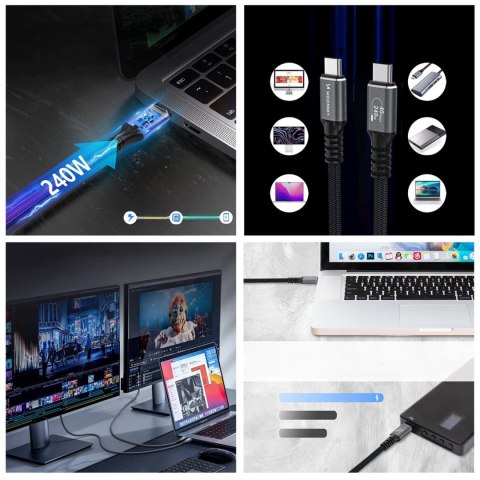 Kabel przewód Thunderbolt 4 USB-C 240W 4K 1.5m - czarny