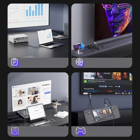 Kabel przewód USB-C - HDMI 4K 60Hz 1.8m - czarny