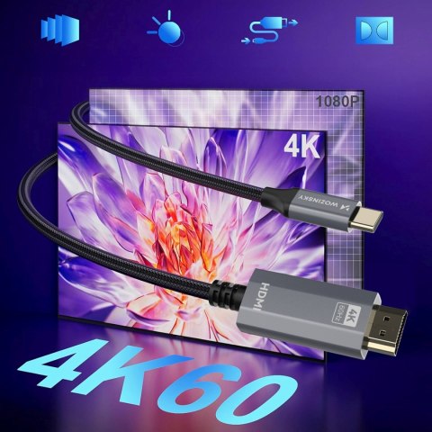 Kabel przewód USB-C - HDMI 4K 60Hz 1.8m - czarny
