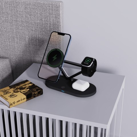 Ładowarka bezprzewodowa 3w1 ze stojakiem do urządzeń Apple - czarna